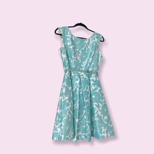 Aqua and White summer dress, full pleated skirt, beautiful, non wrinkle fabric😍